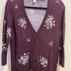 LOFT Plum Floral Cardigan Sweater